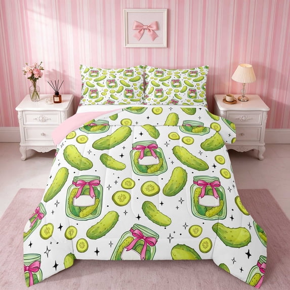 Erosebridal Pickle Queen Comforter Sets for Girls, Pickle Queen Comforters, Pink Reversible 3-Piece 1 Comforter and 2 Pillowcases