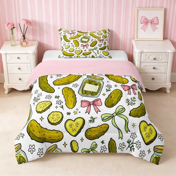 Erosebridal Pickle Twin Comforter Sets for Girls, Pickle Twin Comforters, Pink Reversible 2 Pieces 1 Comforter and 1 Pillowcase