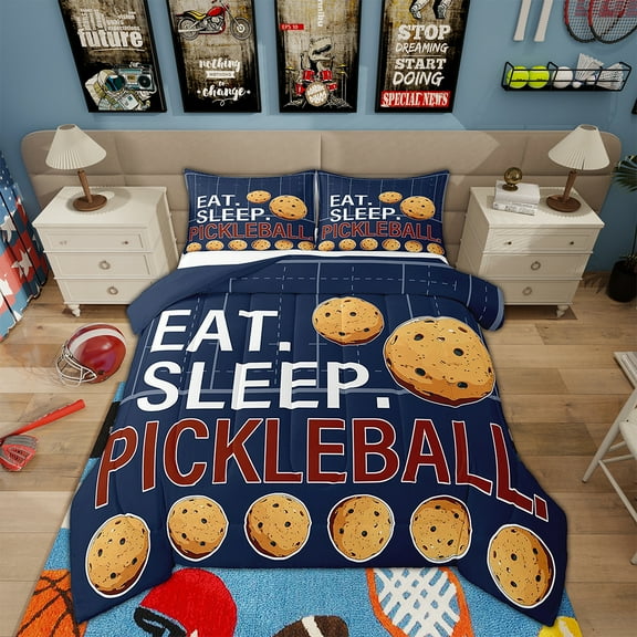 Erosebridal Pickleball Sport Comforter Sets Twin Size, Ball Gamer Down Comforter, Reversible 2 Pieces
