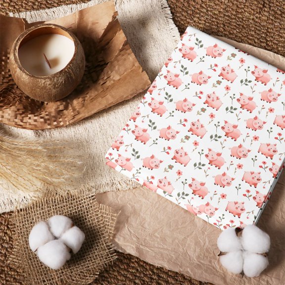 Erosebridal Piglet Flower Print 100% Cotton Fabric by the Yard 1 Yard, Farm Bloom Home Decor Fabric by the Yard