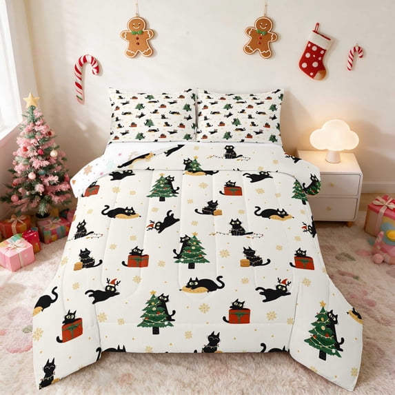 Manfei Pine King Size Comforter Sets Holiday Comforters King Size, Peach Pink 3pcs 1 Comforter and 2 Pillowcases, Xmas Reversible