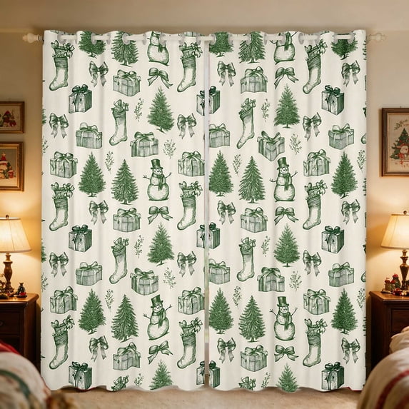 Manfei Pine Kitchen Curtains Holiday Black Out Curtains Pack of 2 (42x63 Each)