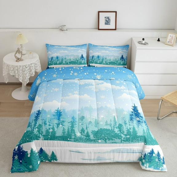 Erosebridal Pine Tree Bedding Twin Comforter Set, Winter Snowflake Down Comforter, Rustic Plant Reversible Comforters & Duvets, Lightweight Room Decorative, 2-Piece