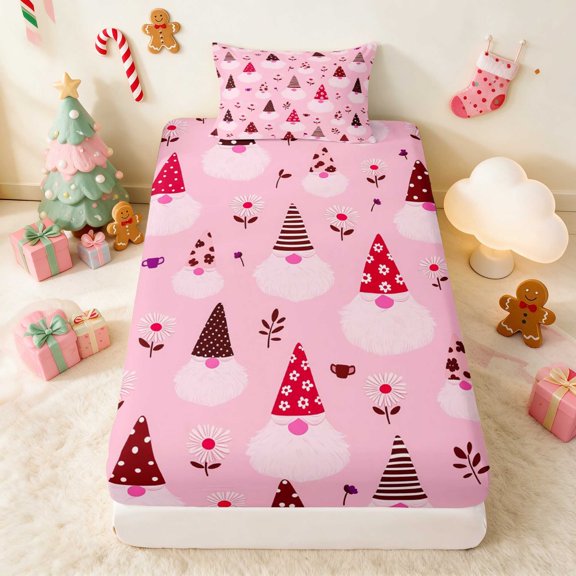 Manfei Pine Twin Fitted Sheet Holiday Bedding, Blue White 2pcs 1 Fitted Sheet and 1 Pillowcase