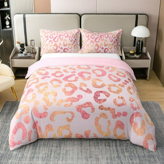 Erosebridal Pink Animal Print 100% Cotton Comforter Cover King Women, Leopard Cheetah Bedding Sets King Size, Reversible 3pcs