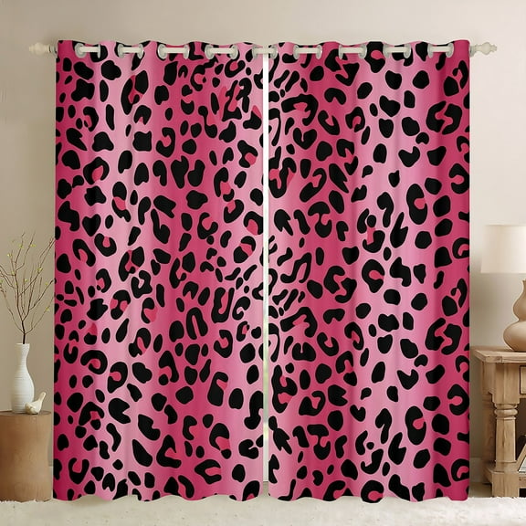 Erosebridal Pink Animal Print Curtains for Living Room Women, Leopard Cheetah 30%-50% Blackout Curtains for Bedroom (42x63)
