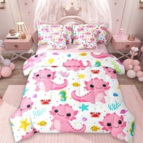 Erosebridal Pink Axolotl Bed in a Bag Twin Size,Cartoon Animal Bed Set,Colorful Sealife Bedding Twin Size For Girls,Ltra Soft Room Decorative Reversible,7 Pieces