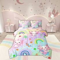 Erosebridal Pink Axolotl Bedding Twin Size, Kawaii Sealife Bed Set, Mermaid Scales Reversible Bedding Sets Twin Size, Ultra Soft Bedroom Decorative, 7pcs
