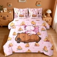 thumbnail image 1 of Erosebridal Pink Axolotl Brown Capybara 7-Piece Bedding Comforter Set For Kids,Cute Animals King Bedding Sets For Capybara Lovers ,Reversible Pink, 1 of 7