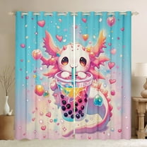 Erosebridal Pink Axolotl Curtains for Living Room, Cartoon Animal 30%-50% Blackout Curtains Set of 2 (38x45), Milk Tea Boba Curtains Pack of 2, Bedroom Curtains Bedroom Decor