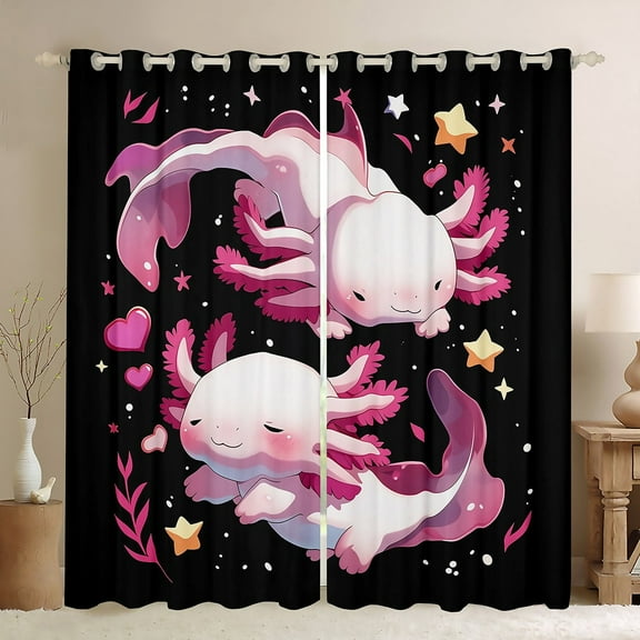 Erosebridal Pink Axolotl Curtains Pack of 2 (38x45), Cartoon Animal Curtains for Living Room, Dreamy Galaxy Stars 30%-50% Black Out Curtains, Window Drapes Bedroom Decorative
