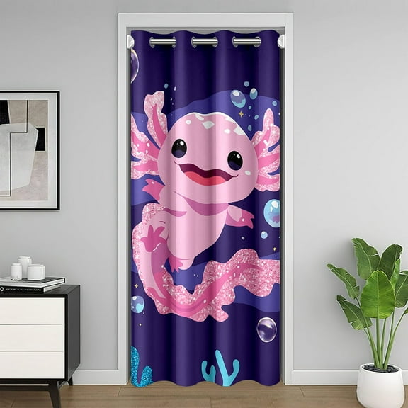 Erosebridal Pink Axolotl Door Curtain For Door Window 34x80,Cartoon Animal Door Drape,Kawaii Decor