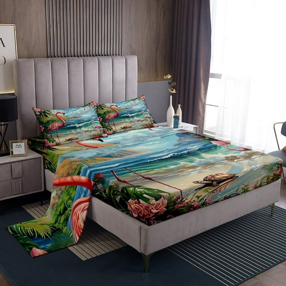 Erosebridal Pink Axolotl Sheet Set Full, Kawaii Animal Print Bedding Sets Full Size, Leaf Floral Decor