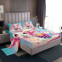 Erosebridal Pink Axolotl Sheet Set Twin, Cartoon Animal Twin Sheet Sets, Milk Tea Boba Bedding Twin Size, Microfiber Bedroom Decor, 3pcs