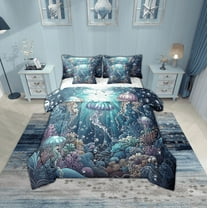 Erosebridal Ocean Jellyfish Bedding Sets Twin Size,Sea Animal Comforter Sets with Sheets,Underwater World Room Decorative,Reversible,Breathable,7pcs