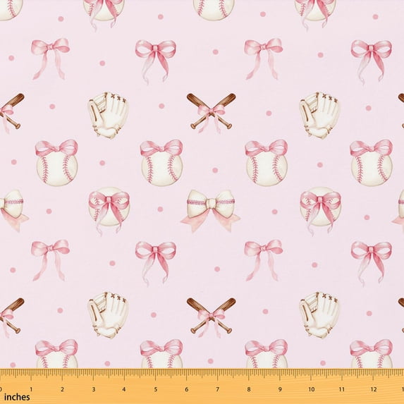 Erosebridal Pink Baseball Fabric by the Yard 2 Yards, Bat Glove Bow Sewing Fabric