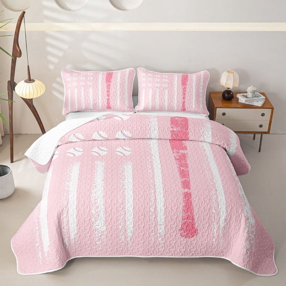 Erosebridal Pink Baseball Twin Quilt Set for Boys Girls, Est Sports Sleep Twin Coverlet Set, 2pcs
