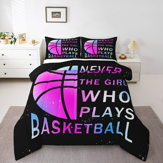 Erosebridal Pink Basketball Bedding King Comforter Set,American Sport Bedding Sets King with Comforter,Gaming Decoration,Reversible,Super Cozy,3 Pieces