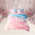 thumbnail image 1 of Erosebridal Pink Beach Bed in a Bag Twin size, Romantic Ocean Bed Set, Coastal Marine Reversible Bedding Twin Size, Microfiber Bedroom Decoration, 7pcs, 1 of 6