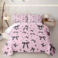 thumbnail image 1 of Erosebridal Pink Black Ribbon Bow Bed Spread Queen for Girls Women, Love Heart Stars Print Queen Coverlet Set, 3 Pieces, 1 of 7