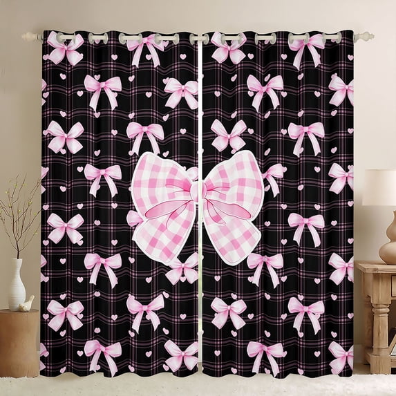 Erosebridal Pink Bow Blackout Curtains Set of 2 (52x84 Each) For Girls,Cute Loves Pattern Kids Window Curtains