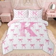 thumbnail image 1 of Erosebridal Pink Bow Letter K Queen Comforter Set for Girls, Pink Letter Bow Bedding Comforter Set for Women, Pink Reversible, 3pcs, 1 of 6