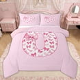 thumbnail image 1 of Erosebridal Pink Bow Letter O Full Size Comforter Sets for Girls Women, Cute Buffalo Ribbon Bedding Sets, Pink Reversible, 3 Pieces, 1 of 6