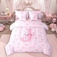 thumbnail image 1 of Erosebridal Pink Bow Personalized Initial J Bedding Comforter Set 7-Piece For Kids,Girls Teens Dreamy Princess Bowknot King Bedding Sets,Pink Reversible, 1 of 6
