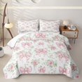 thumbnail image 1 of Erosebridal Pink Bow Ribbon Bed Spread Queen for Girls, Retro Flower Floral Queen Coverlet Set, 3 Pieces, 1 of 7