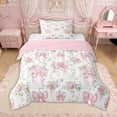 thumbnail image 1 of Erosebridal Pink Bow Ribbon Twin Comforter Sets for Girls, Retro Flower Floral Bedding Set, Pink Reversible, 2 Pieces, 1 of 6
