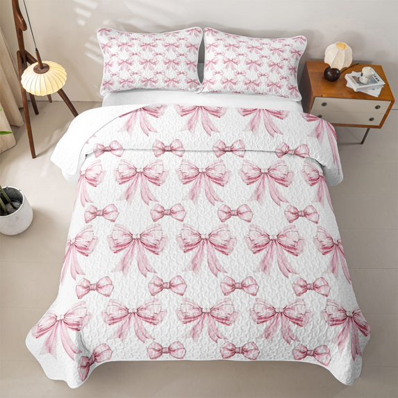 Erosebridal Pink Bow Silhouettes Bed Spread Queen,Ribbon Coquette Bowtie Queen Coverlet Set For Girls,3pcs