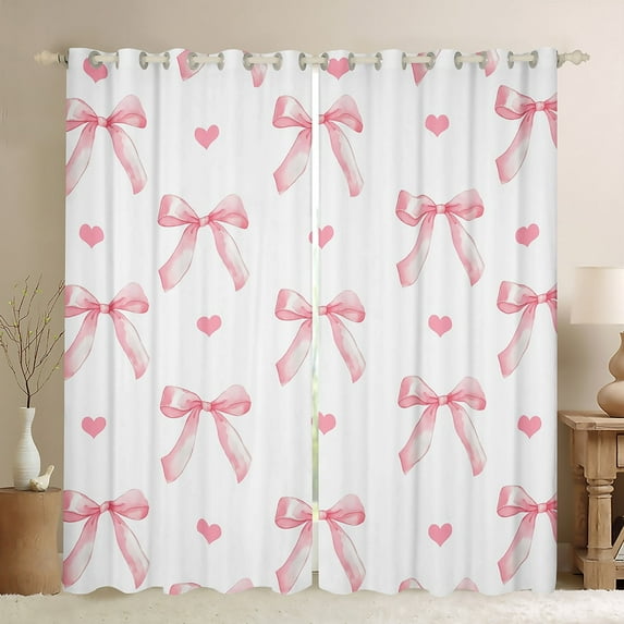 Erosebridal Pink Bow Tie Curtains Pack of 2 (42Wx63L),Love Heart Black Out Curtains,Kawaii Bow Curtains for Living Room,Bowknot Bedroom Decorative