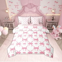 Erosebridal Pink Bowknot Bedding Sets Twin Size,Geometric Plaid Comforter Sets with Sheets,Dreamy Princess Bed in a Bag Twin size,Ultra Soft Kawaii Bedroom Decorative,Reversible,7-Piece