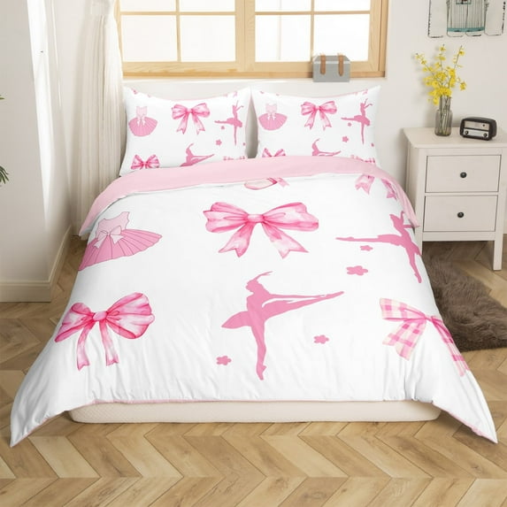 Erosebridal Pink Bowknot Comforter Cover Twin,Dance Ballet Bedding Twin Size,Dreamy Princess Duvet Cover Twin,Lightweight Kawaii Room Decor(No Comforter),Reversible,3pcs
