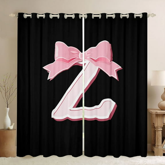 Erosebridal Pink Bowknot Curtains for Living Room, Initial Letter Z 30%-50% Blackout Curtains Set of 2 (38x54), Cartoon Monogrammed Curtains Pack of 2, Window Drapes Bedroom Decorative