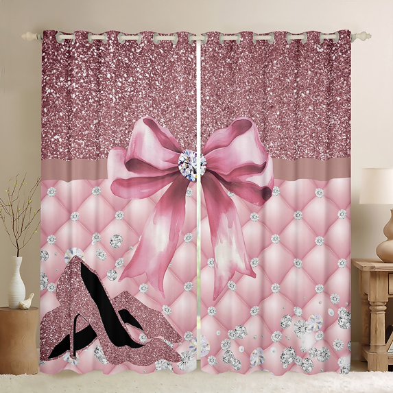 Erosebridal Pink Bowknot High Heels Curtains and Drapes (52Wx84L),Dreamy Princess Curtains Pack of 2 (52Wx84L),Curtains for Living Room,Bling Room Decorative