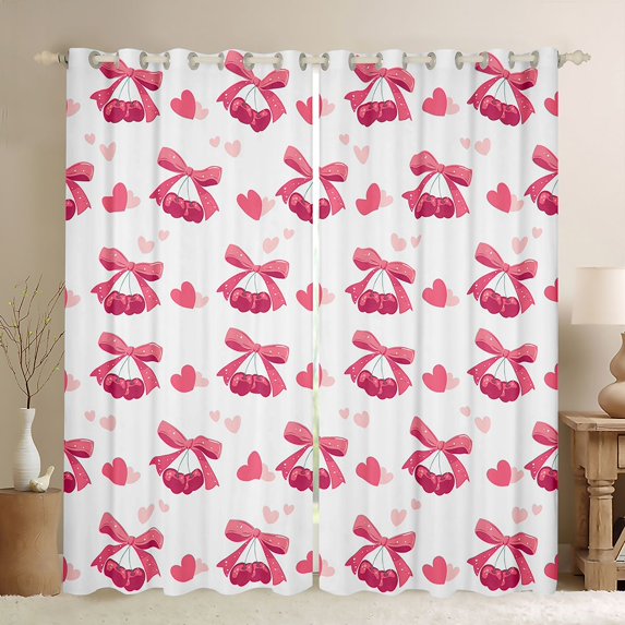 Erosebridal Pink Bowknot Kids Black Out Curtains,Cute Cherry Red Loves Curtains Pack of 2 (42x63 Each) For Bowtie Lover
