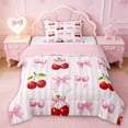 thumbnail image 1 of Erosebridal Pink Bowknot Kids Twin Comforter Sets,Red Cute Cherry Bedding Set For Girls,Reversible pink,2 Pieces, 1 of 7