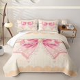 thumbnail image 1 of Erosebridal Pink Bowknot Pearl Twin Quilt Set for Girls, Vintage Ribbon Twin Coverlet Set, 2 Pieces, 1 of 7