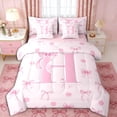 thumbnail image 1 of Erosebridal Pink Bowknot Personalized Initial H Twin Bedding Sets 7-Piece,Japanese Style Sakura Bedding Comforter Set,Pink Reversible,Microfiber Bedroom Decor, 1 of 6