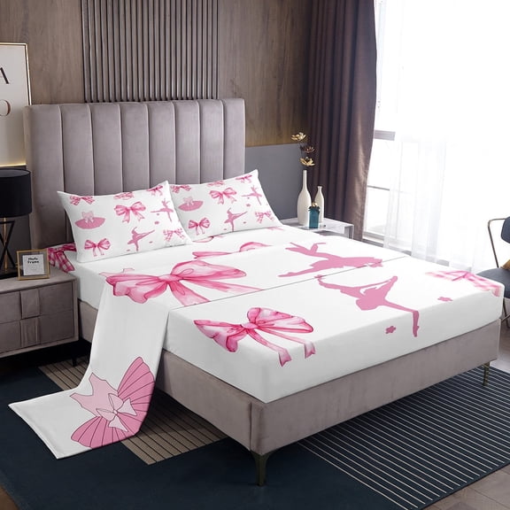 Erosebridal Pink Bowknot Sheet Set Twin,Dance Ballet Bedding Sets Twin Size,Dreamy Princess Twin Sheet Sets,Lightweight Kawaii Room Decor,3pcs