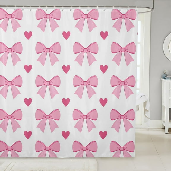Erosebridal Pink Bowknot Shower Curtain 72x78, Cute Princess Bath Curtain, Bow Tie Decor