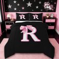 thumbnail image 1 of Erosebridal Pink Bows Alphabet R Queen Comforter Set,Girl Personalized Gifts Bedding Comforter Set For Teens,Reversible Black 3-Piece, 1 of 7
