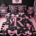 thumbnail image 1 of Erosebridal Pink Bows Girls 7-Piece Twin Bedding Sets,Letter R Monogrammed Bedding Comforter Set For Girls Kids,Reversible black, 1 of 7