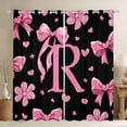 thumbnail image 1 of Erosebridal Pink Bows Girls Black Out Curtains,Letter R Monogrammed Curtains Pack of 2 (42x63 Each) For Girls Kids, 1 of 7