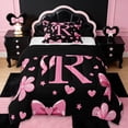 thumbnail image 1 of Erosebridal Pink Bows Girls Twin Comforter Sets,Letter R Monogrammed Bedding Set For Girls Kids,Reversible black,2 Pieces, 1 of 7