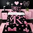 thumbnail image 1 of Erosebridal Pink Bows Girls Twin Sheet Sets,Letter R Monogrammed Bedding For Girls Kids 3 Pieces, 1 of 6