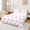 thumbnail image 1 of Erosebridal Pink Buffalo Bow Queen Sheet Sets for Girls, Princess Bowknot Bed Set for Women, 4-Piece, 1 of 6