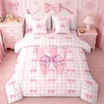 thumbnail image 1 of Erosebridal Pink Buffalo Grid 7pcs Bedding Comforter Set For Kids,Kawaii Bow Letter W Monogrammed Queen Bedding Sets,Pink Reversible, 1 of 7