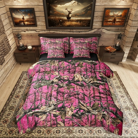 Erosebridal Pink Camouflage Twin Comforter Set with Sheets All Purpose Camo 7 Pieces Bedding Set for Hunters Cabin or Rustic Lodge Rustic Farmhouse Bed in a Bag